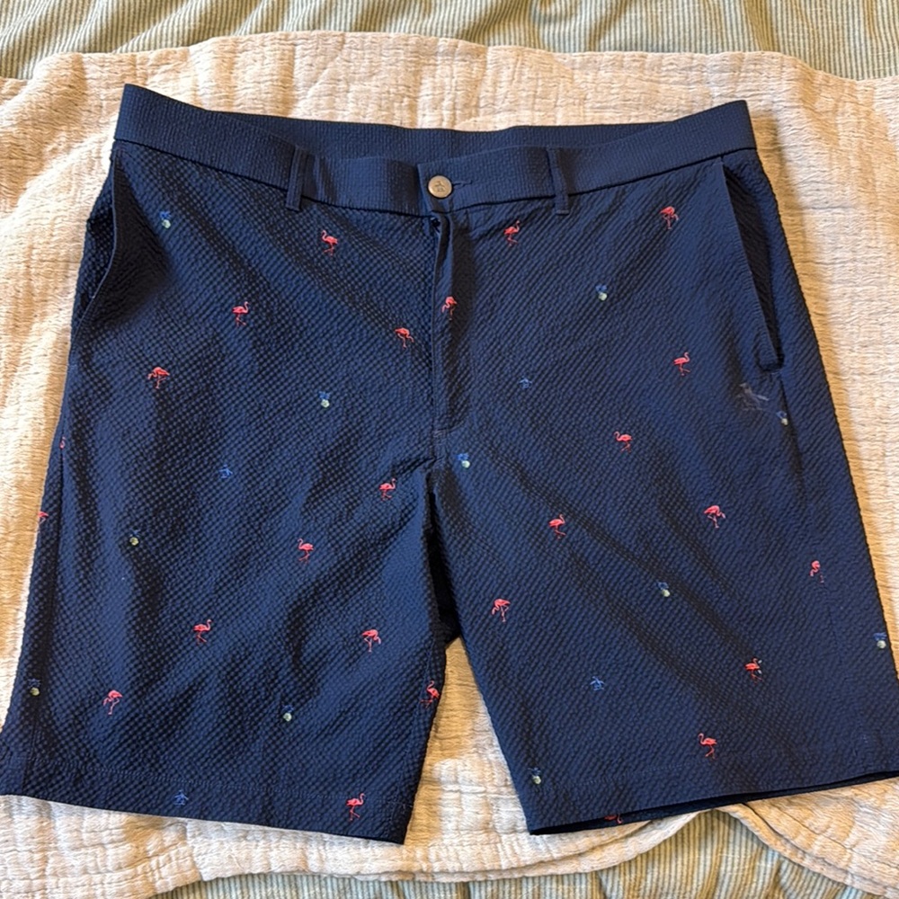 Original Penguin Blue Golf Shorts with Penguin Logo throughout